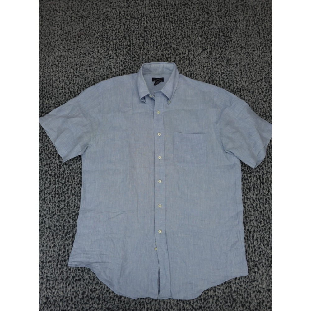 Brooks Brothers 346 Mens Large Light Blue 100% Linen Short Sleeve Button Shirt